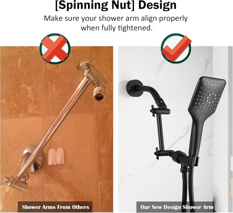 Pichrain Shower Extension Arm for Rain Showerheads, Angle & Height Adjustable, Universal Connector, Easy to Install - Matte Black, 10 Inch - Image 5